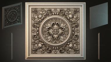 Round decor, rosettes Square panel with a round rosette and acanthus ornament 3d model