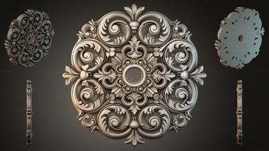 Round decor, rosettes Round carved rosette with curling volutes and a central medallion 3d model