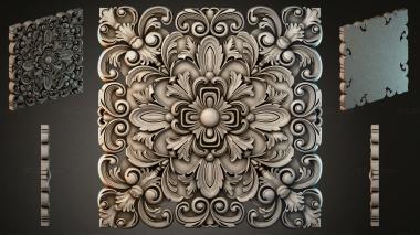 Round decor, rosettes Square panel with multi-flowered ornament and volutes 3d model