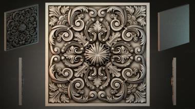 Round decor, rosettes Square panel with swirls and leaves 3d model