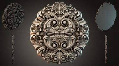 Round decor, rosettes Baroque rosette with scrolls and shell 3d model