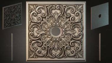 Round decor, rosettes Square ceiling panel with floral ornament and central medallion 3d model