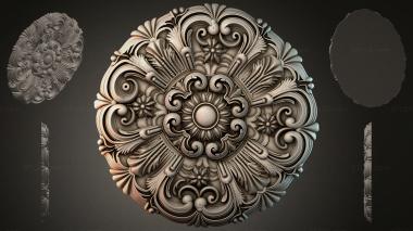 Round decor, rosettes Round rosette with swirls and floral ornament 3d model