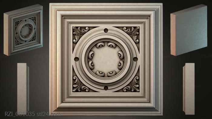 Square rosette with concentric rings and corner swirls 3d STL model