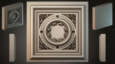 Round decor, rosettes Square rosette with concentric rings and corner swirls 3d model