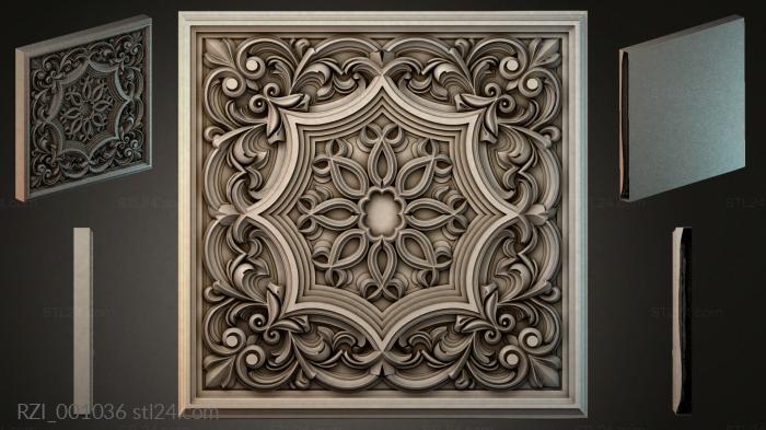 Carved panel with a symmetrical floral pattern 3d STL model