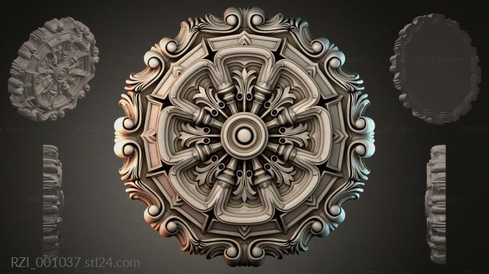 Round rosette with radial ornament and volutes 3d STL model