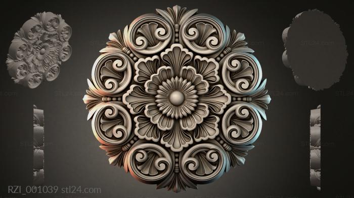 Rosette with floral ornament and spiral volutes 3d STL model