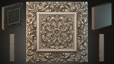Round decor, rosettes Square panel with swirls and a central rosette 3d model