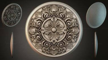 Round decor, rosettes Round rosette with spiral leaves and a central flower 3d model