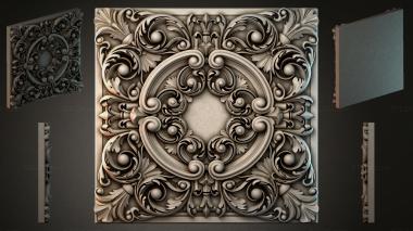 Round decor, rosettes Square panel with volutes and a central rosette 3d model