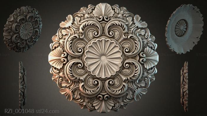 Round medallion with volutes and a central shell 3d STL model