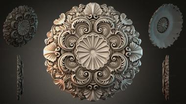 Round decor, rosettes Round medallion with volutes and a central shell 3d model