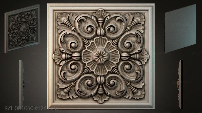 Square panel with swirls and a central flower 3d STL model