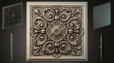Round decor, rosettes Square panel with swirls and a central flower 3d model