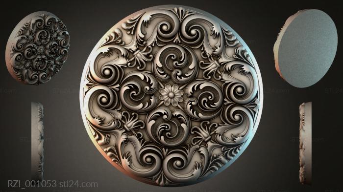 Round panel with volutes and a floral center 3d STL model