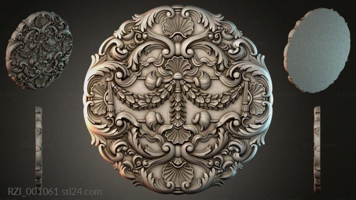 Round medallion with volutes, shells and leaves 3d STL model