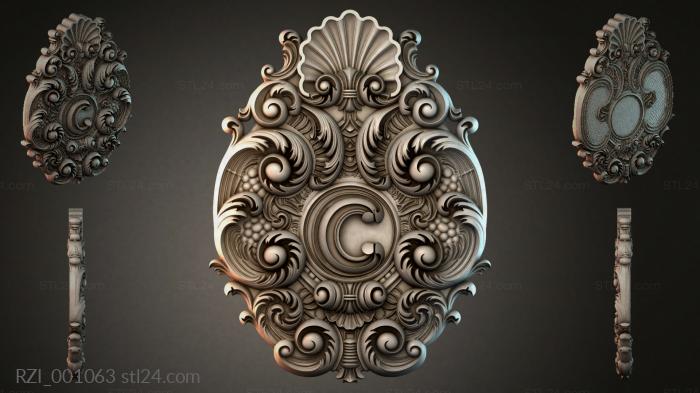 Baroque rosette with S-shaped scrolls and a central spiral ornament 3d STL model