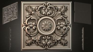 Round decor, rosettes Square panel with volutes and a central rosette 3d model