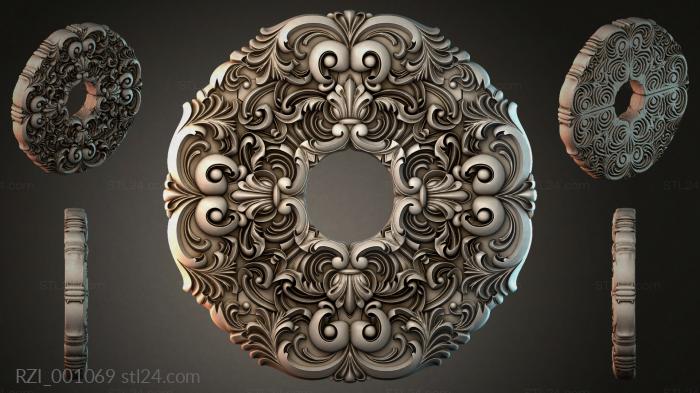 Round rosette with acanthus leaf and volutes 3d STL model