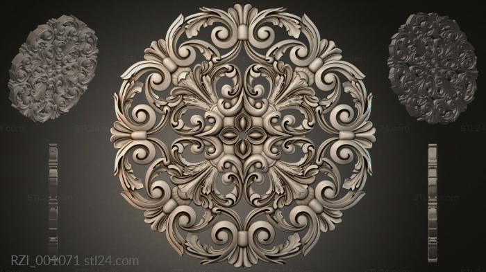 Round vignette with volutes and floral motifs 3d STL model