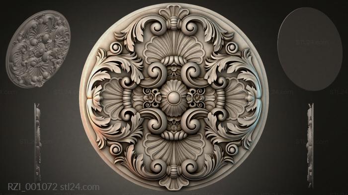 Round decor, rosettes (Round rosette with acanthus and volutes, RZI_001072) 3D models for cnc
