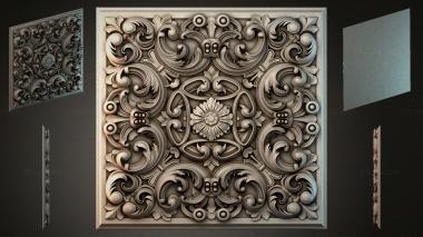 Round decor, rosettes Square panel with symmetrical acanthus pattern and central flower 3d model