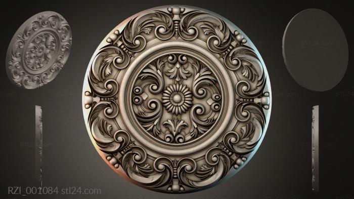 Round rosette with volutes and a sun in the center 3d STL model