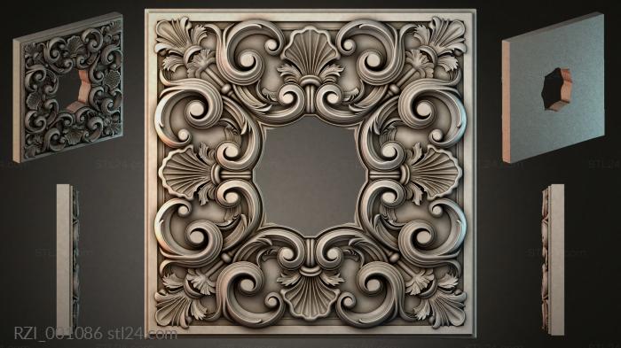 Carved square panel with volutes and shells 3d STL model
