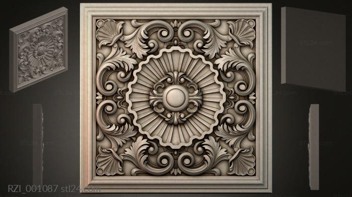Panel with central rosette and volutes 3d STL model