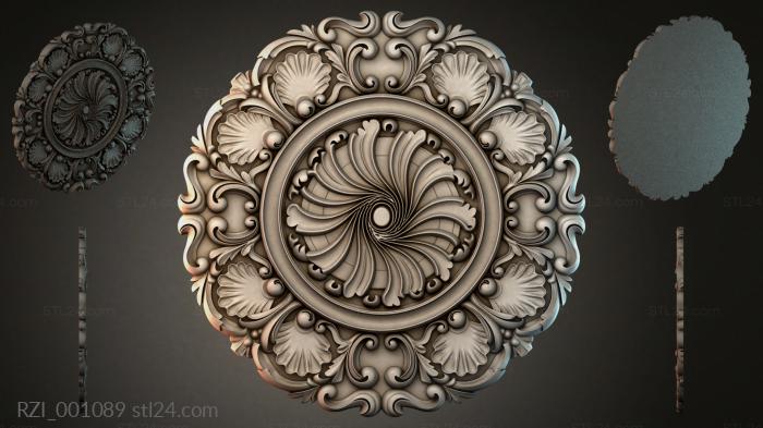 Round ornamental rosette with a spiral center and volutes 3d STL model