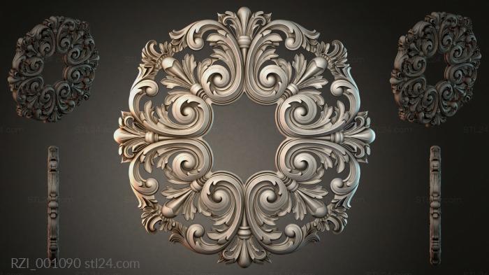 Baroque ceiling rose with acanthus and spirals 3d STL model