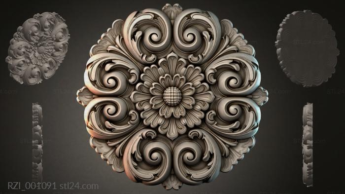 Rosette with swirls and a flower in the center 3d STL model