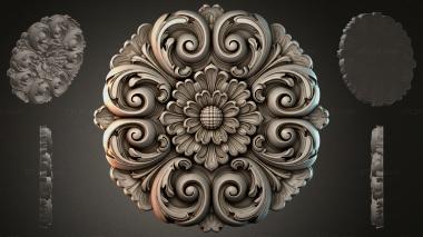 Round decor, rosettes Rosette with swirls and a flower in the center 3d model