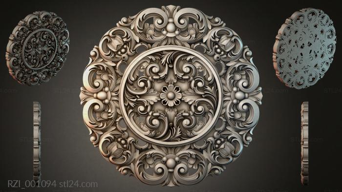 Round panel with acanthus scrolls and a central medallion 3d STL model