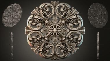 Round decor, rosettes Symmetrical carved ornament with volutes and palmettes 3d model