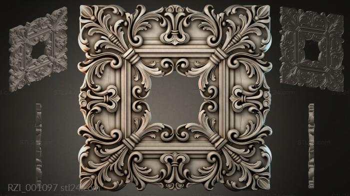 Square frame with baroque scrolls and leaves 3d STL model