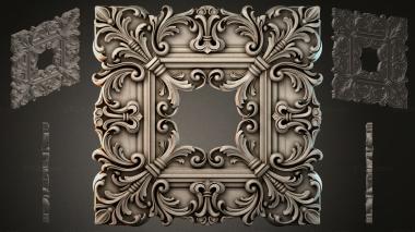 Round decor, rosettes Square frame with baroque scrolls and leaves 3d model