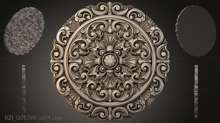 Round medallion with spiral volutes and acanthus leaves 3d STL model