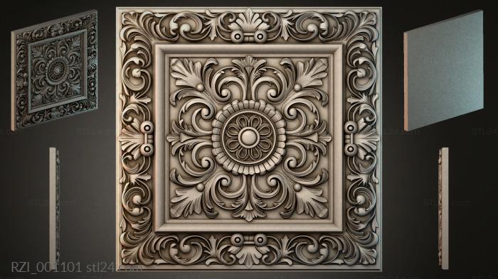 Cassette ceiling element with rosette and acanthus scrolls 3d STL model