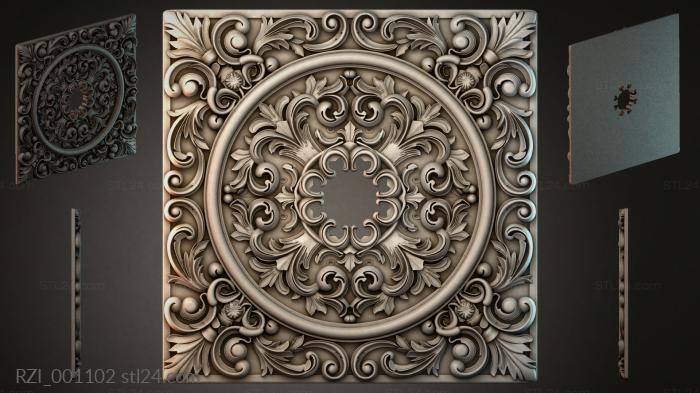 Square panel with a round floral medallion 3d STL model