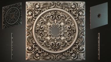 Round decor, rosettes Square panel with a round floral medallion 3d model