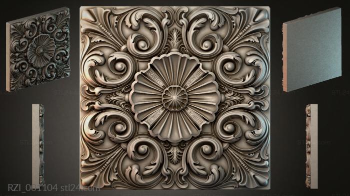 Panel with volutes and a central flower 3d STL model