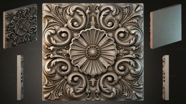 Round decor, rosettes Panel with volutes and a central flower 3d model