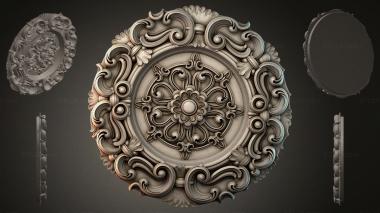 Round decor, rosettes Round rosette with baroque scrolls and a central flower 3d model