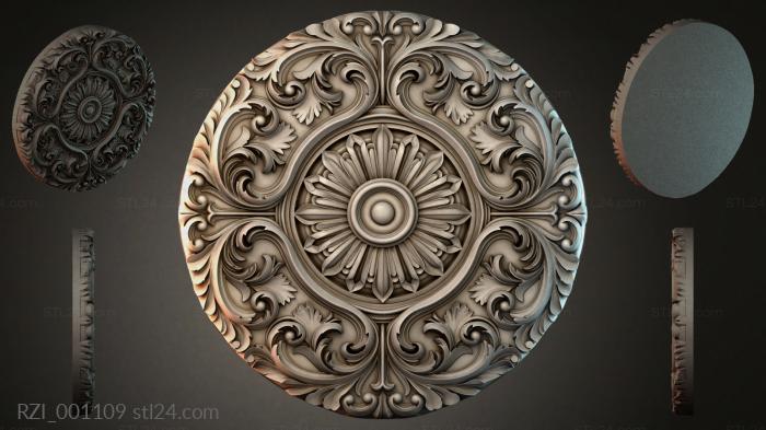 Round rosette with acanthus scrolls and a central palmette 3d STL model