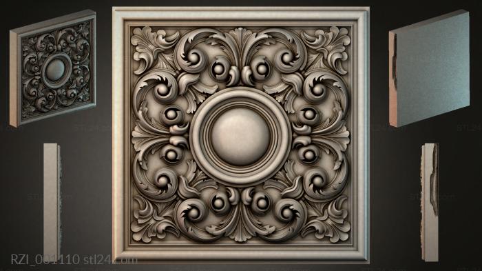 Square panel with rosette and acanthus scrolls 3d STL model