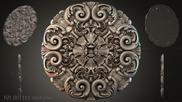 Round vignette with scrolls and shells 3d STL model