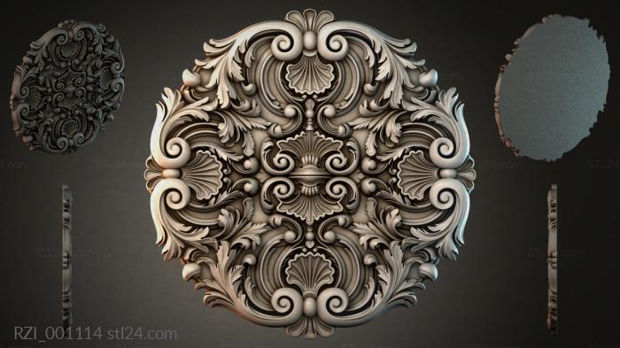 Ceiling rosette with scrolls and shells 3d STL model
