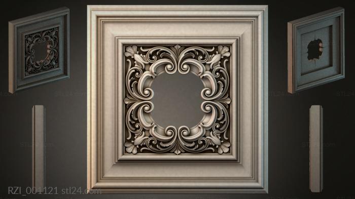 Ceiling panel with volutes and a round rosette 3d STL model